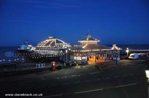 The Pier at night, as viewed from room 101 of the Pier Hotel in Eastbourne