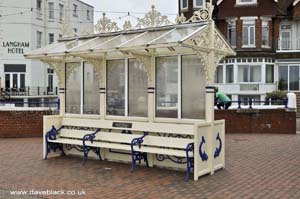 Decorative seating shelter near promenade in Eastbourne