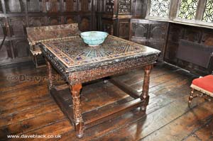 Table at the end of the Long Gallery in Aston Hall.