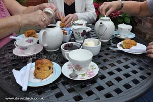 Afternoon tea and scones on the terrace at the Winding House Tea Rooms in Bridgnorth, Shropshire