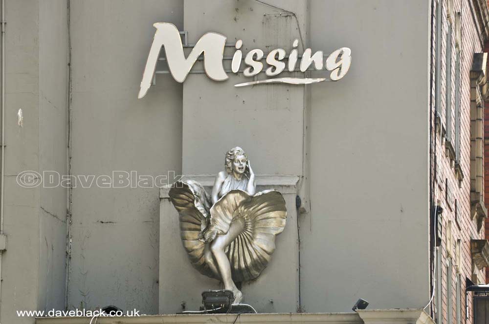 Statue of Marilyn Monroe Statue of Marilyn Monroe on the side of a gay bar called Missing